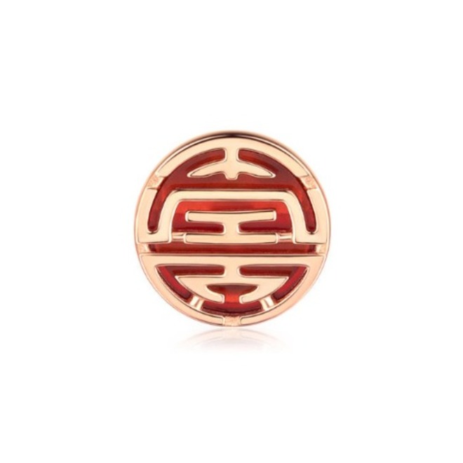 六福珠宝 寿字18K金红玉髓耳钉 ENKTBE0006R