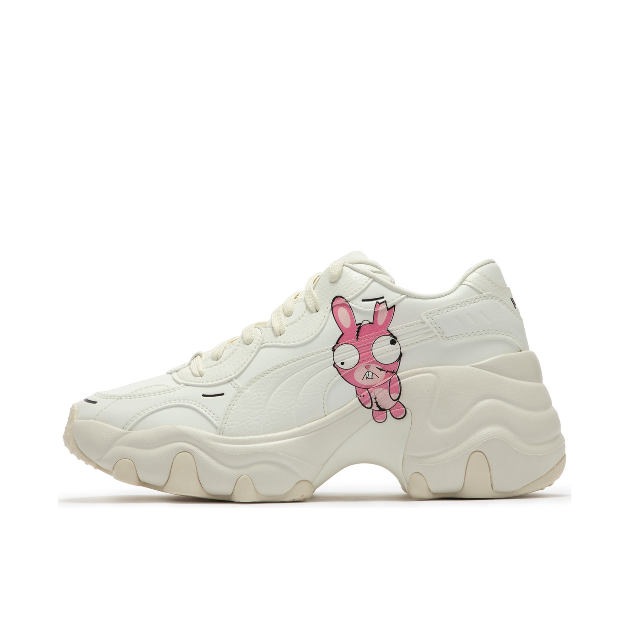 推荐商品：Puma/彪马 Pulsar Wedge Tech Glam 缓震耐磨 舒适轻便 防滑厚底 复古运动 增高 绒球 织物 牛皮 人造革 老爹鞋 女款/米白色/紫色