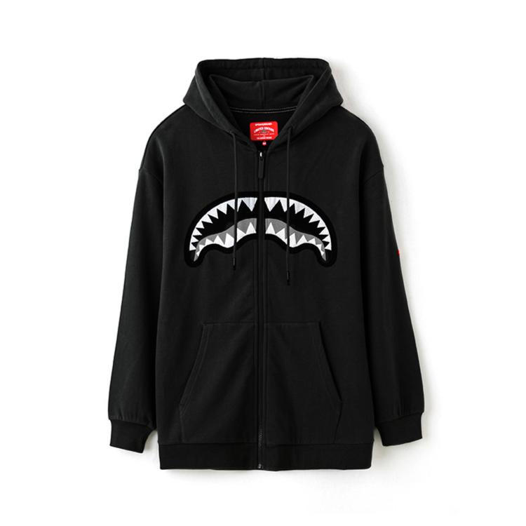 sprayground 鲨鱼嘴开衫长袖连帽长袖卫衣外套 男女同款 WD813303 基础黑