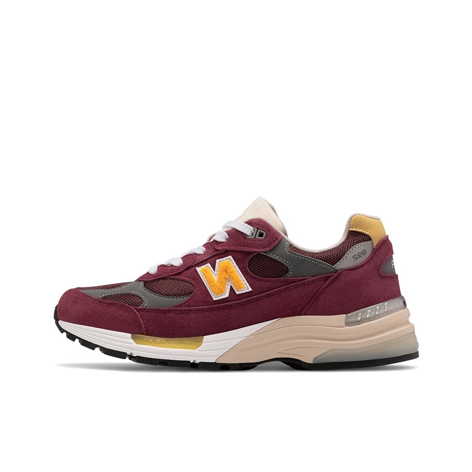 推荐商品：New Balance 992 跑鞋 减震防滑耐磨舒适透气网布织物人造革复古合成革圆头 酒红色