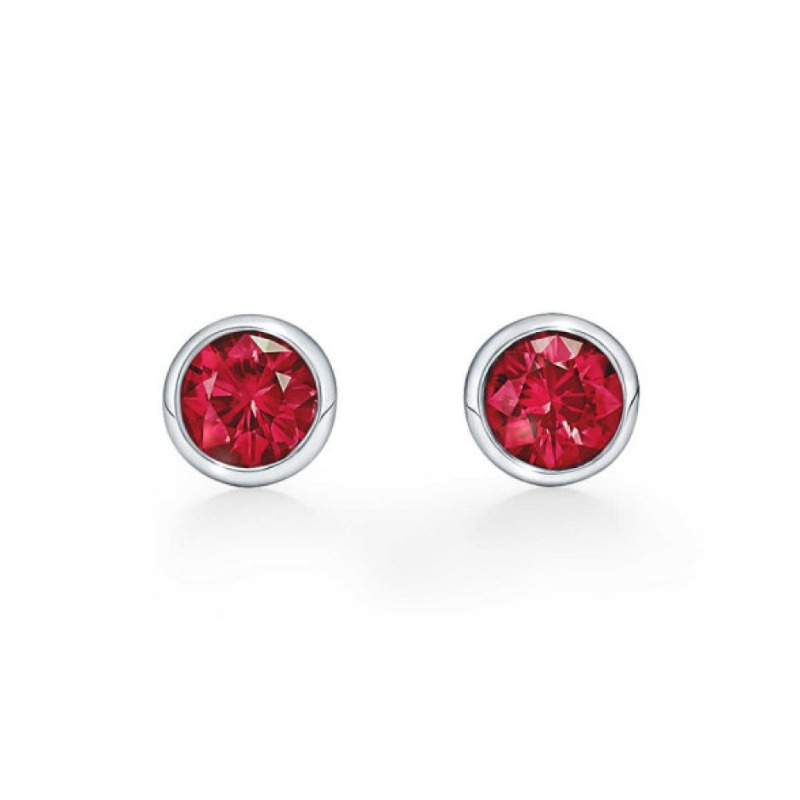 Tiffany&Co./蒂芙尼 ElsaPeretti系列 铂金镶嵌红宝石耳钉