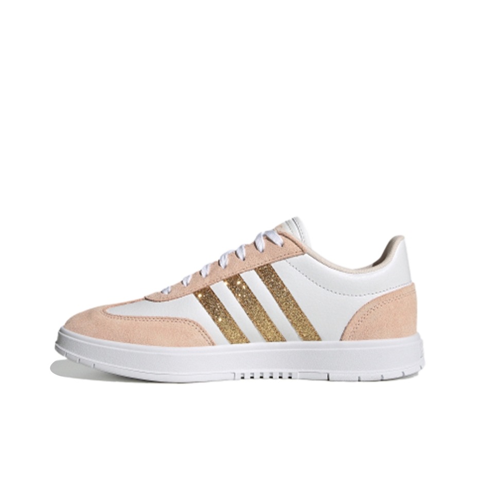 推荐商品：adidas NEO Gradas T头鞋 德训鞋 板鞋 防滑耐磨复古透气舒适百搭轻运动 淡粉/白色/金色