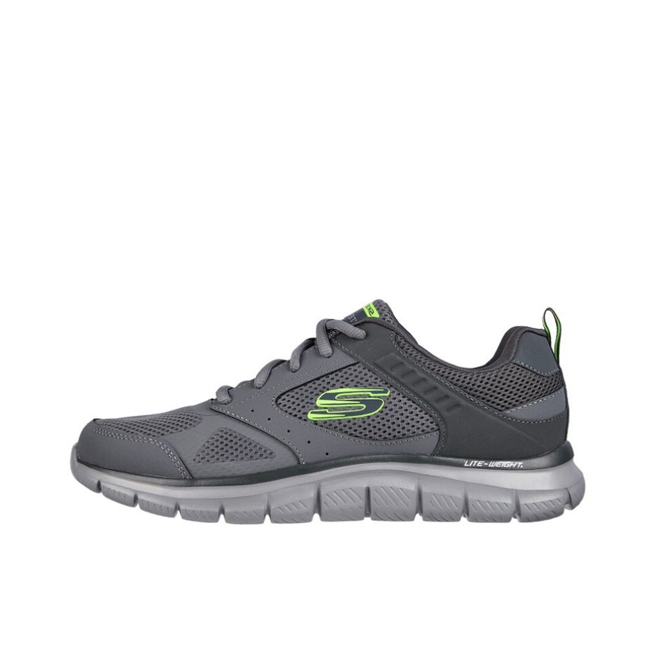 推荐商品：Skechers/斯凯奇 Track 缓震 防滑耐磨 轻便软底 网面透气 舒适轻质 百搭简约 绑带 运动休闲鞋 炭灰