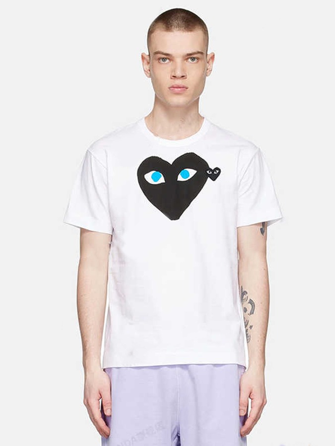 推荐商品：CDG PLAY/久保玲 蓝眼双心圆领短袖纯棉T恤 白