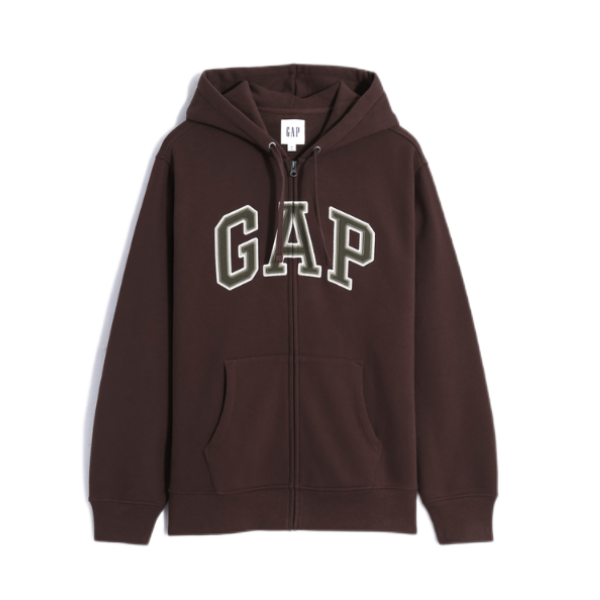 【欧阳娜娜同款】Gap LOGO碳素软磨毛抓绒加绒圈织软连帽拉链徽标开衫卫衣 461135 深咖
