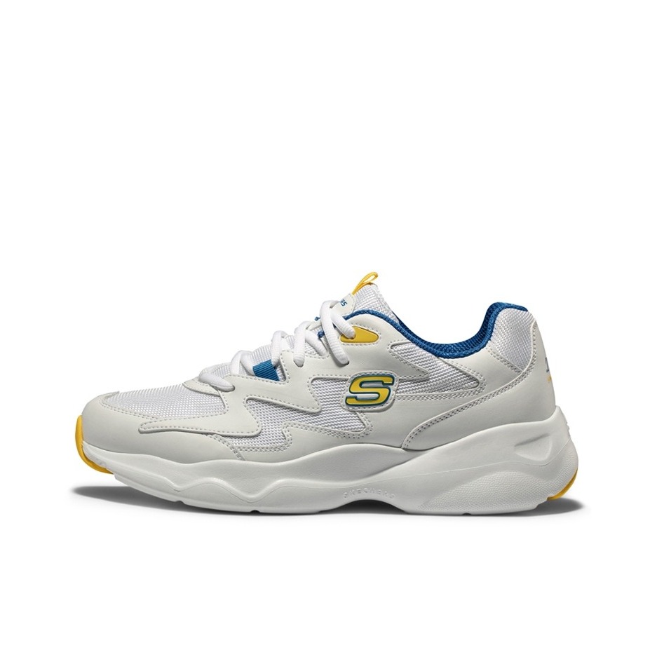 推荐商品：Skechers/斯凯奇 D'Lites Airy 防滑耐磨 减震厚底 网面透气 时尚复古 舒适百搭 增高鞋 运动休闲鞋 白黄兰