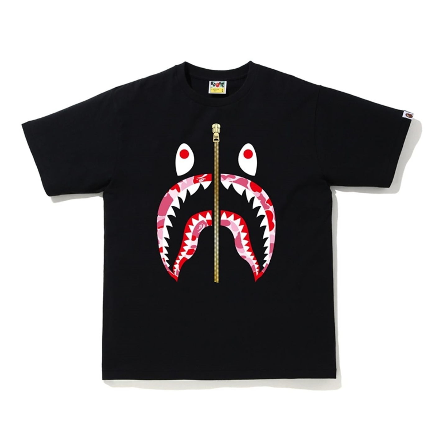 Bape 鲨鱼印花图案拉链迷彩短袖T恤 男女同款 110015