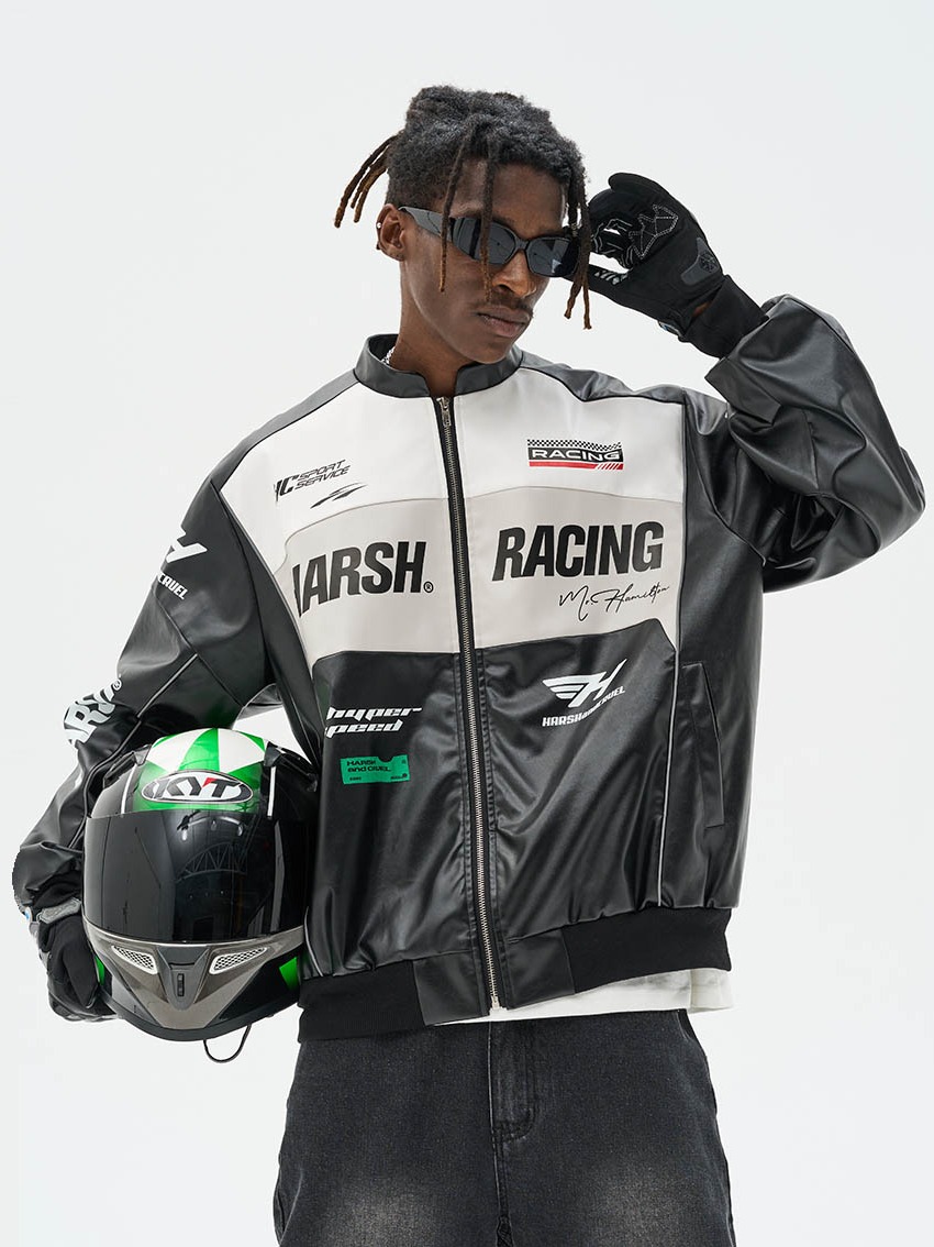 推荐商品：【柳智敏同款】Harsh and cruel 美式复古机车立领oversize仿皮夹棉夹克 HN223050471 黑色