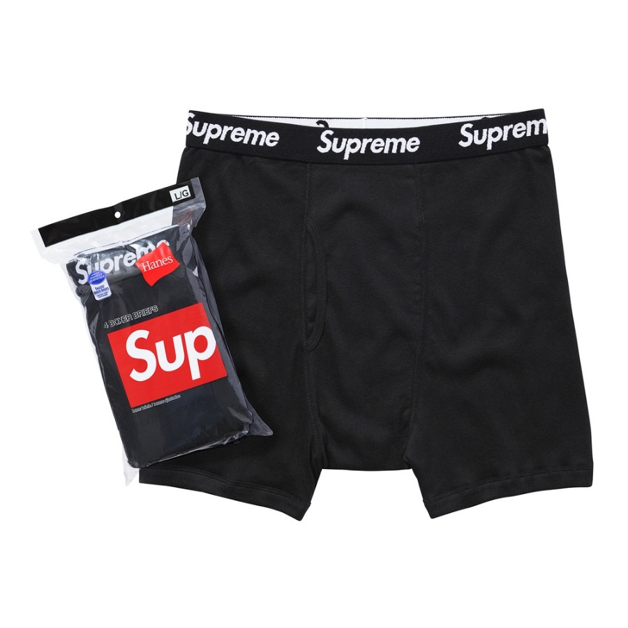 推荐商品：【王鹤棣同款】Supreme x Hanes Week1 Boxer Briefs 联名亲肤透气平角内裤 黑