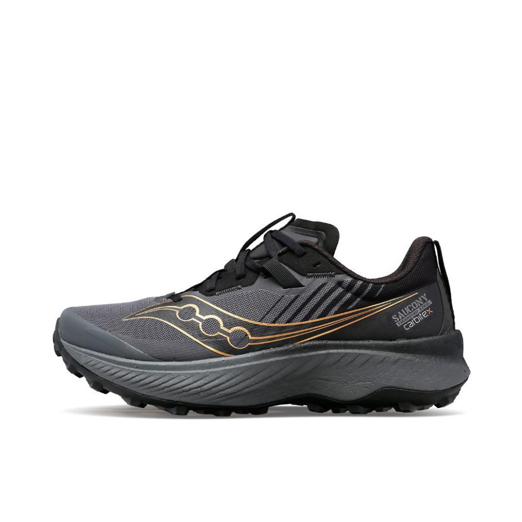 推荐商品：Saucony/索康尼 Endorphin Edge 啡驰 减震 透气 碳板 缓冲 抓地 越野 跑山 织物 跑鞋 男款/M宽/黑灰