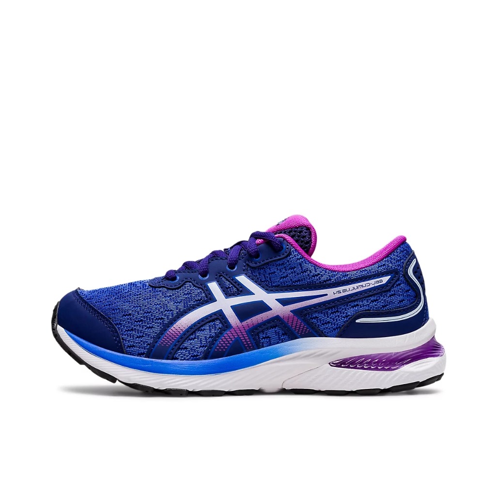 推荐商品：Asics/亚瑟士 Gel-Cumulus 24 跑鞋 减震耐磨稳定支撑舒适排汗透气轻量回弹圆头网面织物轻便体考马拉松 大童/蓝色/紫色
