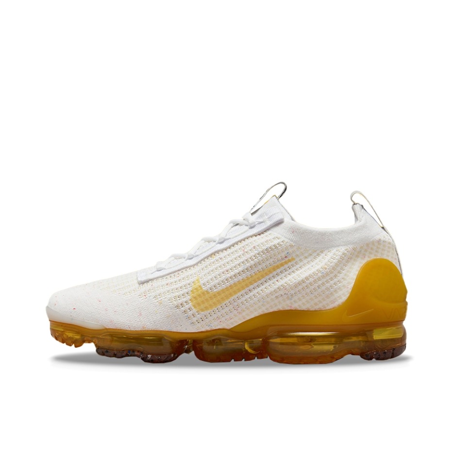 推荐商品：Nike Vapormax Flyknit 2021 跑鞋 全掌气垫减震回弹防滑耐磨舒适透气织物休闲运动 白色/黄色