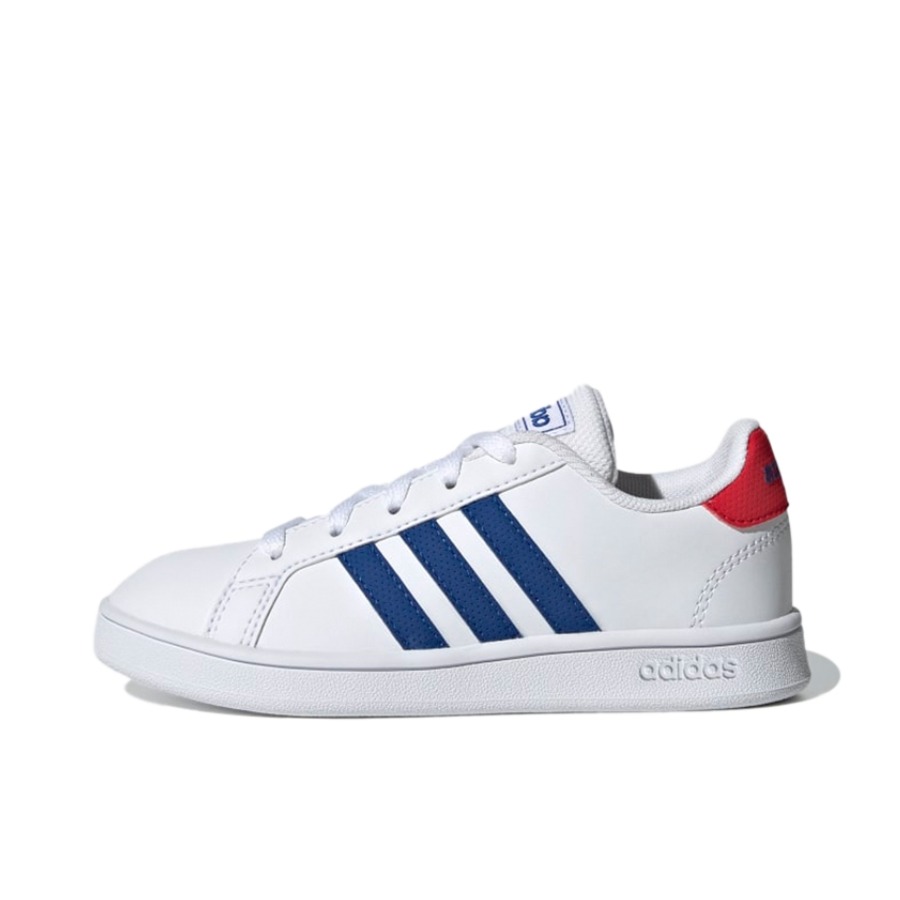 推荐商品：adidas NEO Grand Court 板鞋 防滑耐磨减震透气休闲复古时尚防水轻运动 大童/白色/蓝色/红色
