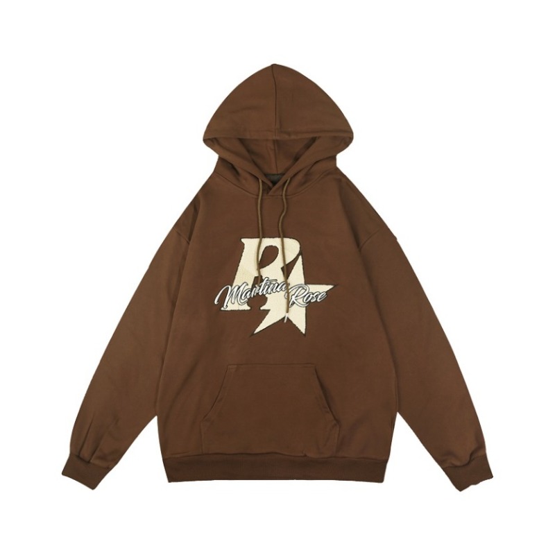 RASPBRAND 美式复古R星字母刺绣抽绳连帽卫衣 男女同款 RASP-E066 咖啡