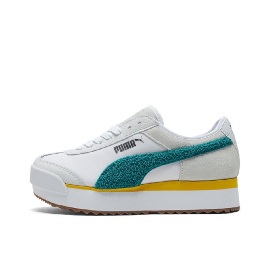 推荐商品：Puma/彪马 Roma Amor Amor 厚底松糕 防滑耐磨 轻便复古 休闲运动 德训鞋 增高鞋 370056 White/DarkGreen/Yello 白绿/黄