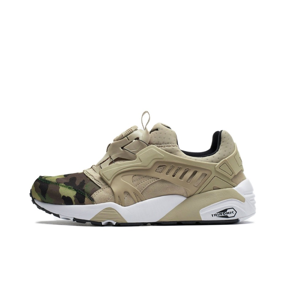 推荐商品：Puma/彪马 Disc Blaze 运动休闲鞋 减震回弹贴合防滑耐磨舒适轻便透气拼接织物 DarkSeaGreen/Multi color 迷彩/褐色/白
