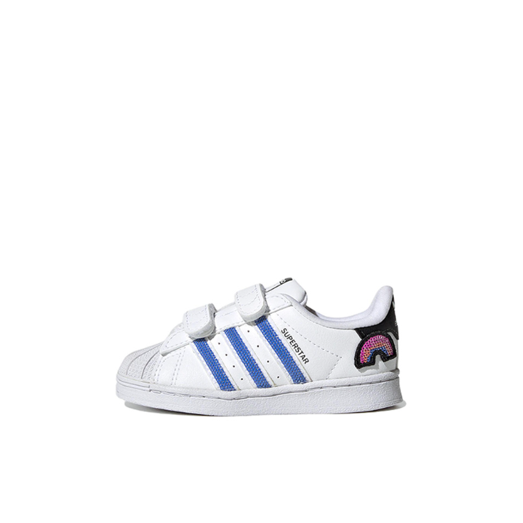 推荐商品：adidas Originals Superstar 贝壳头 魔术贴 板鞋儿童 婴童/白色/蓝色/红色