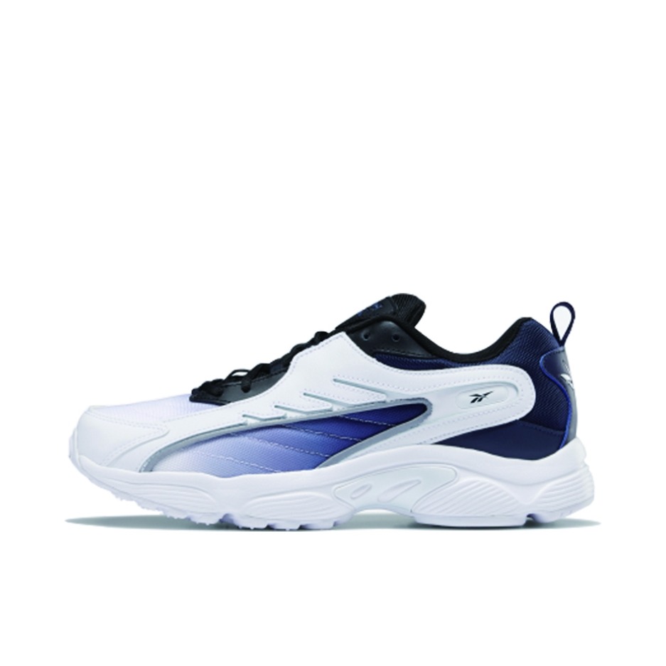 推荐商品：Reebok/锐步 Dmx Series 2000 X 运动休闲鞋 舒适百搭合成革复古 白黑/蓝