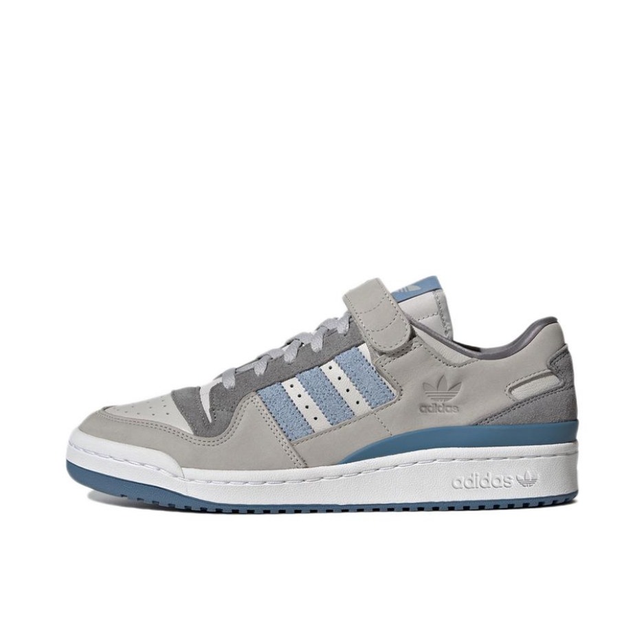 推荐商品：adidas Originals Forum 板鞋 轻便复古防滑时尚魔术贴篮球风薄底包裹性 灰色/蓝色