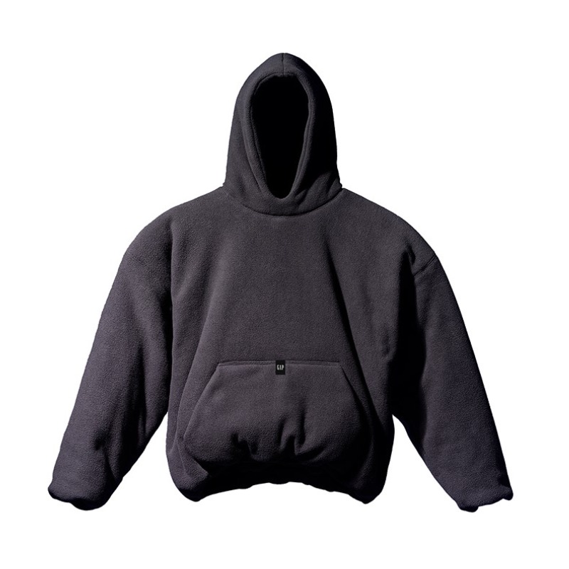 Gap x Yeezy x Balenciaga 联名摇粒绒衬垫连帽套头长袖卫衣 男女同款 471162 黑色