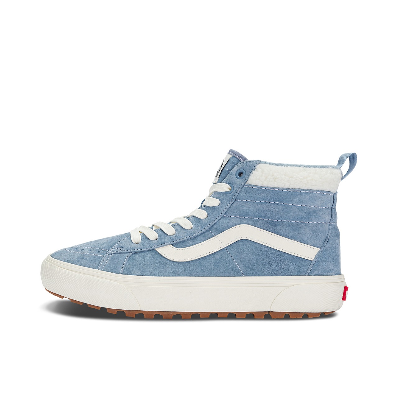 推荐商品：Vans/范斯 SK8-Hi 板鞋 潮流经典拼接复古街头厚底 白色绒毛/水洗蓝