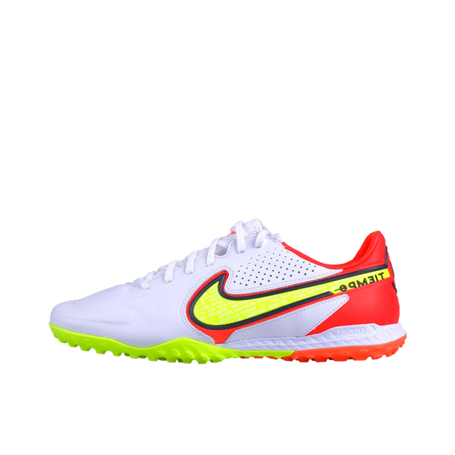 推荐商品：Nike Tiempo Legend 9 Pro TF 次顶级 胶质碎钉 人造草地 防滑 足球鞋 白色/橙色
