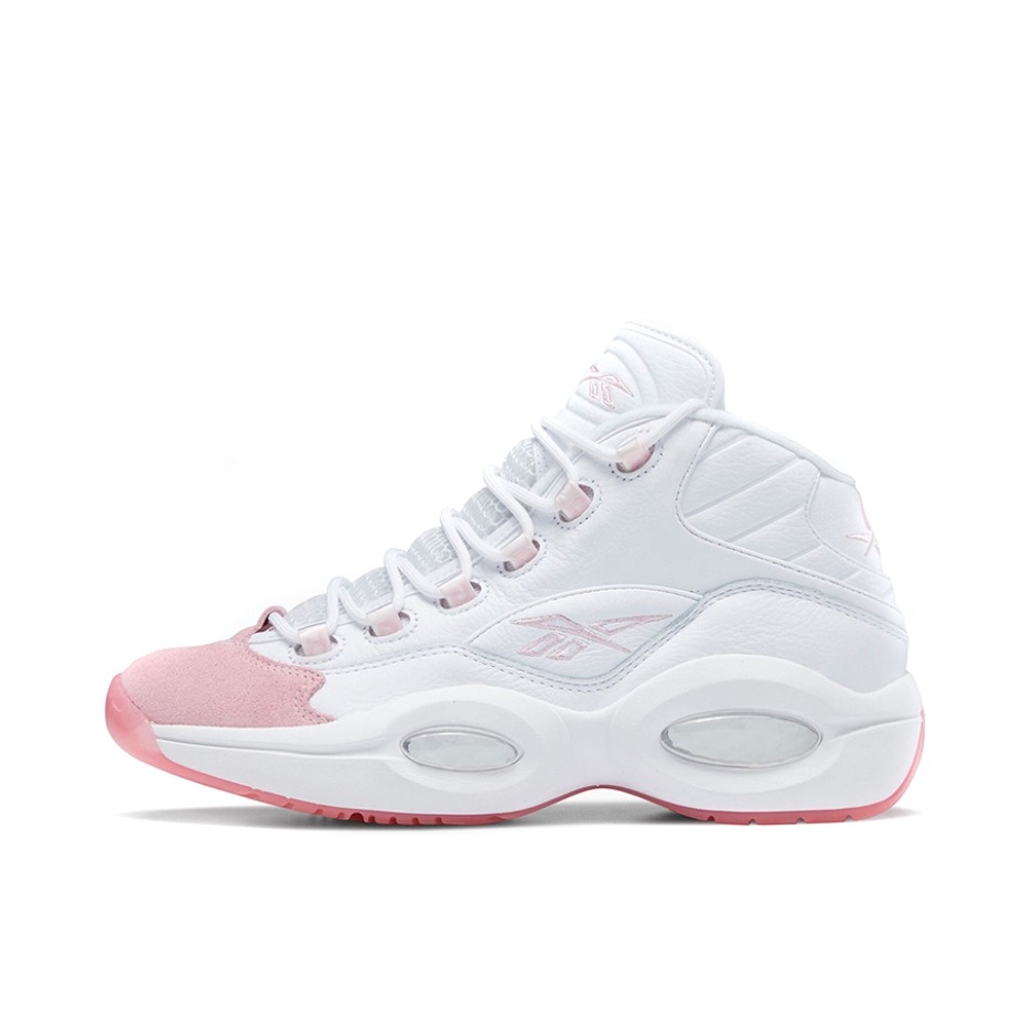 推荐商品：Reebok/锐步 Question 复古 减震 防滑耐磨 实战 透气 运动 包裹性 篮球鞋 Pink Toe 白色/粉色