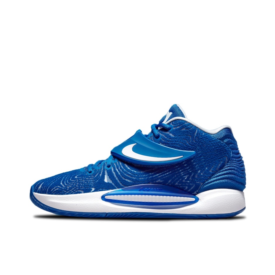 推荐商品：Nike KD 14 杜兰特 防滑耐磨 包裹性 圆头 支撑 实战 减震 织物 魔术贴 篮球鞋 蓝色/白色