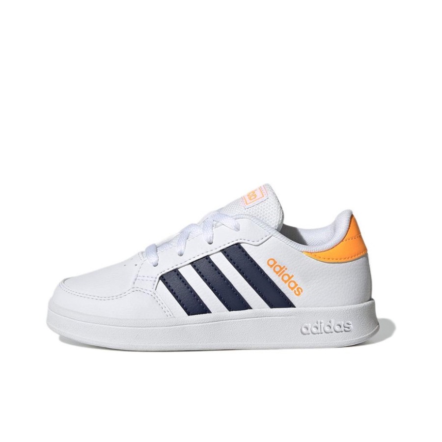推荐商品：adidas Breaknet 魔术贴 舒适耐磨 轻便透气 轻运动 休闲 童鞋 大童/白色/黄色