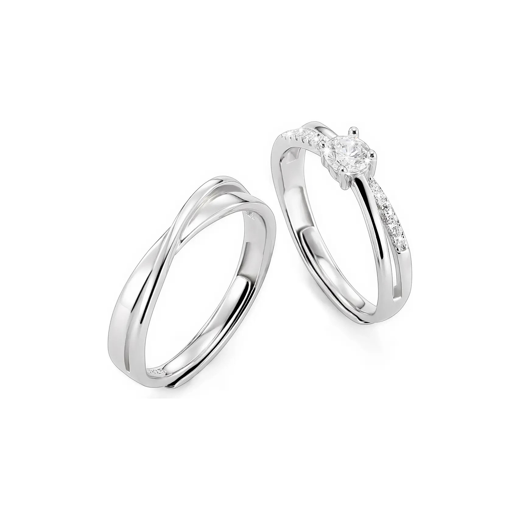 推荐商品：XXOFF 双生环镶钻闪钻曲面纯银925银可调节情侣对戒戒指 OFA920