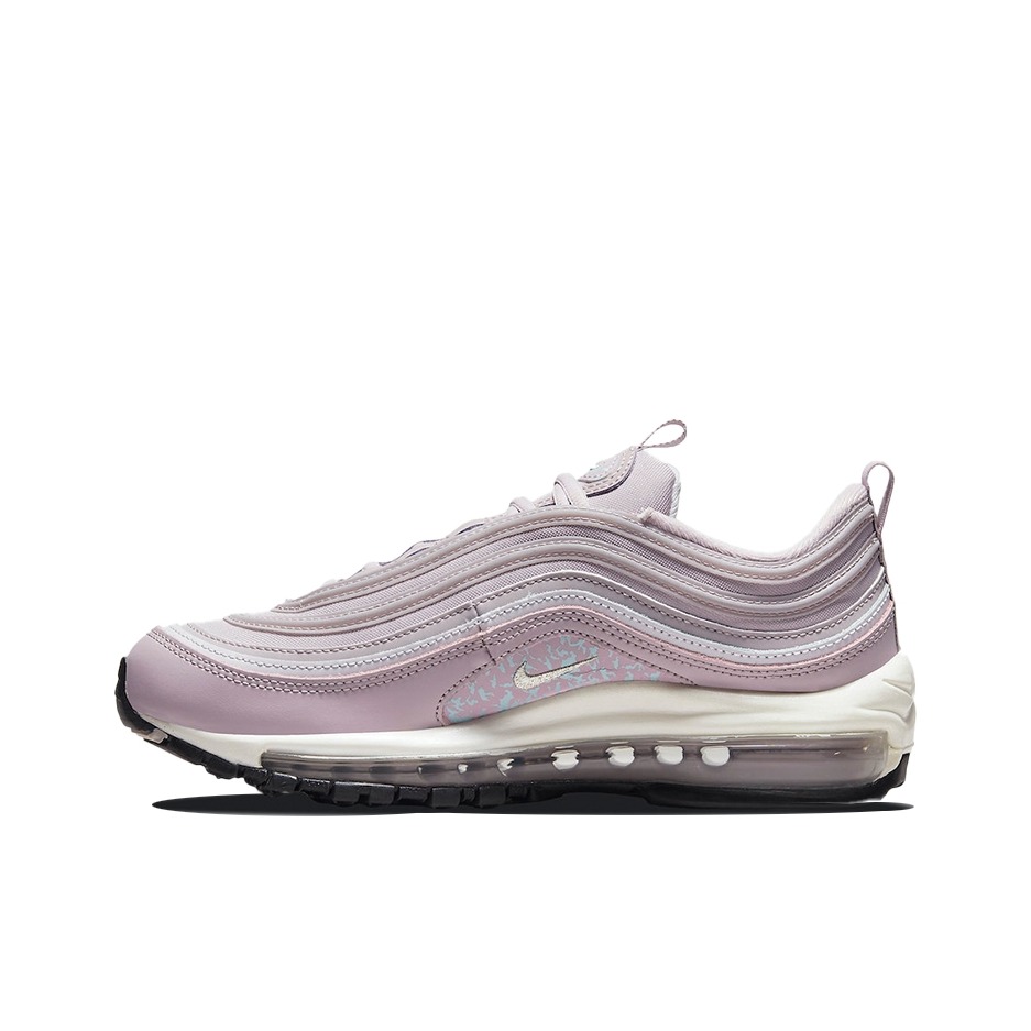 推荐商品：Nike Air Max 97 跑鞋 气垫减震全掌舒适透气防滑耐磨百搭复古织物合成革运动时尚圆头包裹性支撑 粉紫/白色