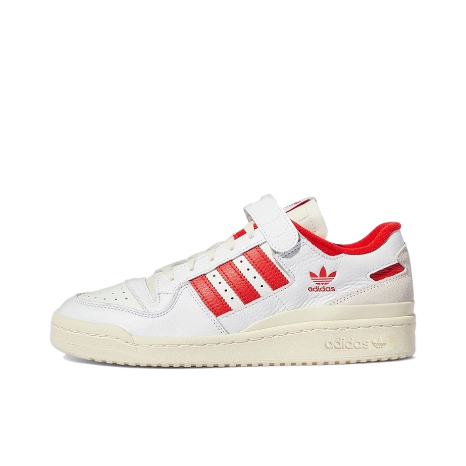 推荐商品：adidas Originals Forum 板鞋 轻便复古防滑时尚魔术贴篮球风薄底包裹性 低帮/米白色/红色