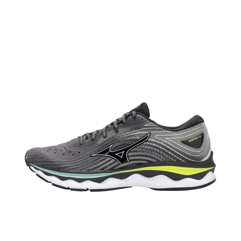推荐商品：Mizuno/美津浓 Wave Sky 6 缓震耐磨 网面透气 健身训练 织物 舒适回弹 脚感柔软 慢跑 跑鞋 黑色/蓝色/荧光绿