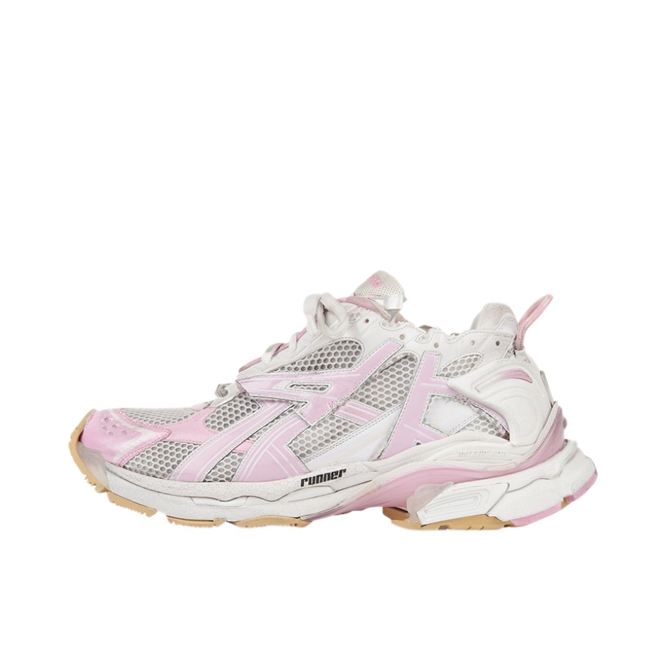 推荐商品：Balenciaga 巴黎世家 Runner系列 防滑耐磨 网布透气 舒适轻便 时尚百搭 网眼 休闲运动 做旧版 老爹鞋 粉色/白色