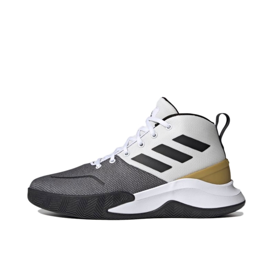 推荐商品：adidas OwnTheGame 篮球鞋 休闲减震回弹防滑耐磨实战训练 白色/黑色/暗金