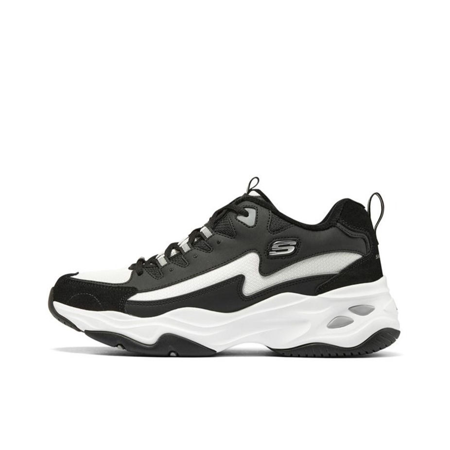 推荐商品：【赵露思同款】 Skechers/斯凯奇 D'Lites 4.0 老爹鞋 熊猫鞋 跑鞋 减震耐磨网面透气复古时尚增高厚底绑带运动休闲 加绒/男款/黑色/白色