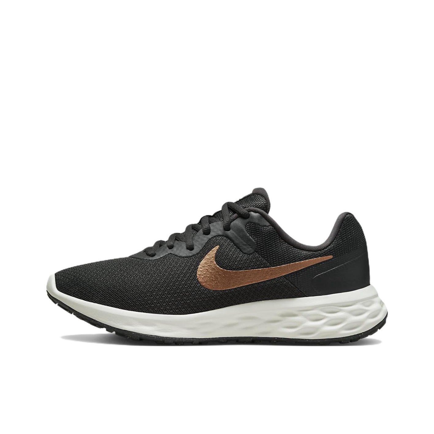 推荐商品：Nike Revolution 6 跑鞋 减震网面透气回弹圆头 女款/黑色/金属铜