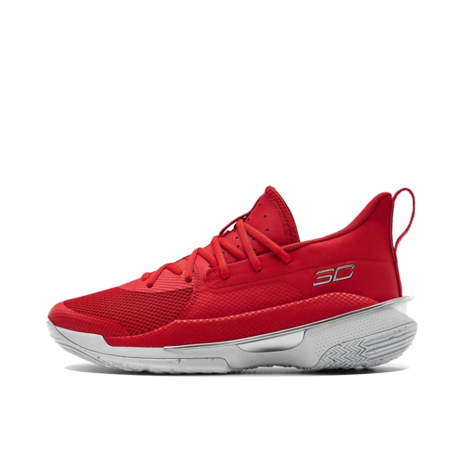 推荐商品：Under Armour/安德玛 Curry 7 实战缓冲 防滑耐磨 舒适透气 网布 圆头 合成革 篮球鞋 红色/白色