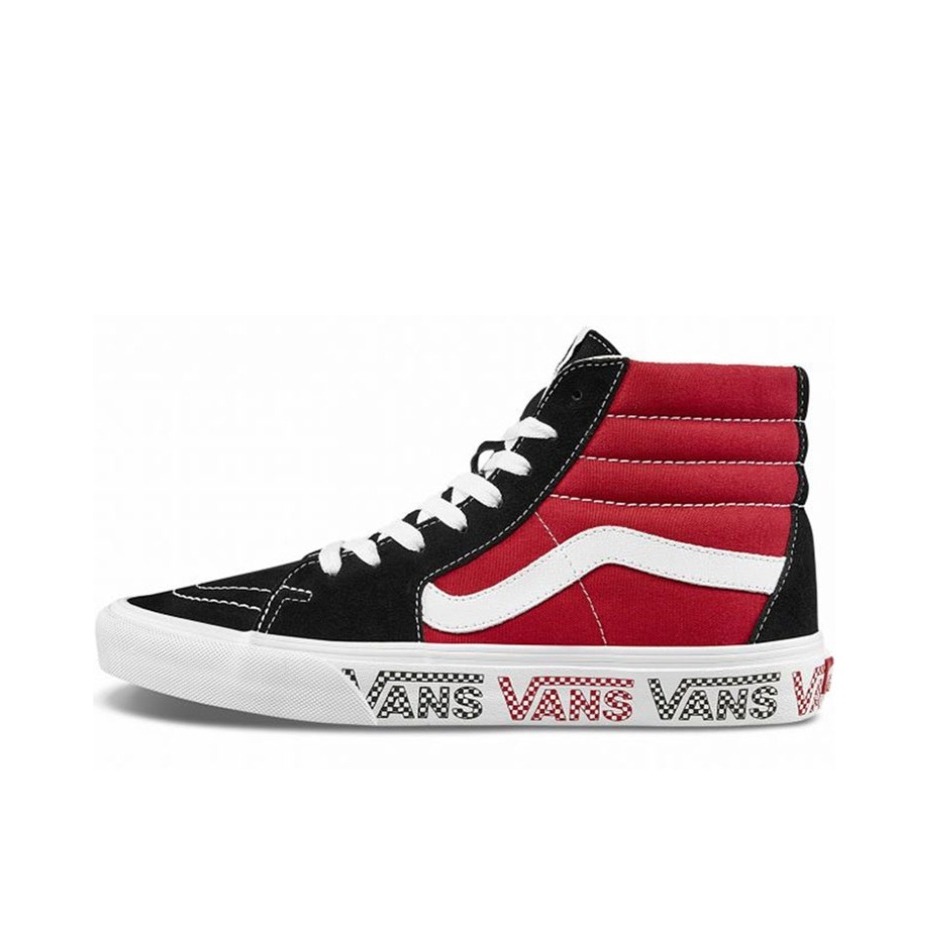 推荐商品：Vans/范斯 SK8-Hi 板鞋 潮流经典拼接复古街头厚底 黑红字母印花