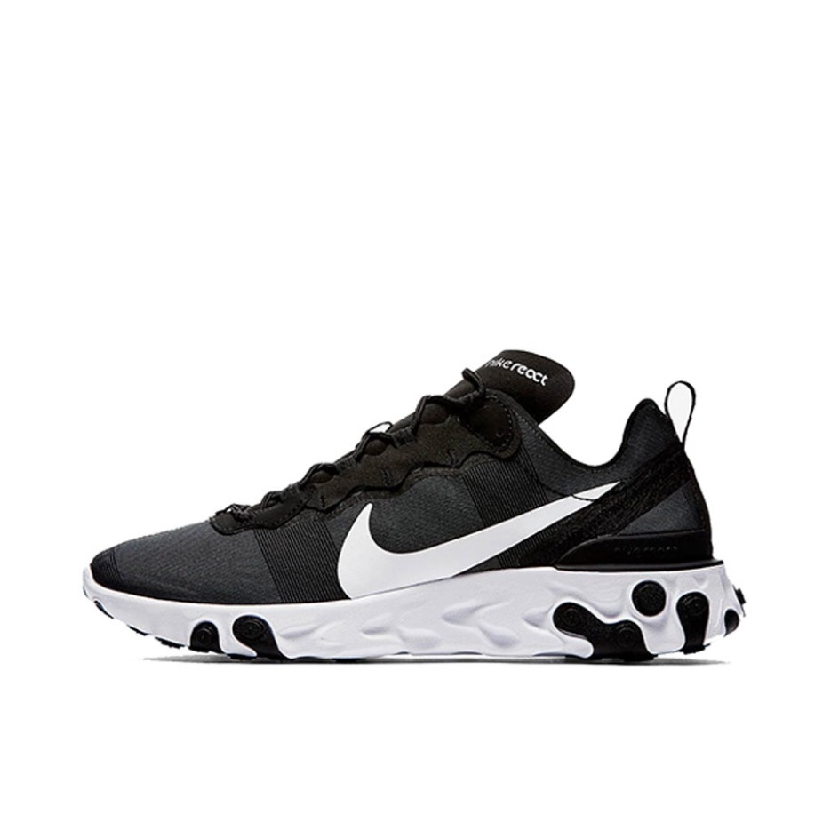 推荐商品：Nike React Element 55 跑鞋 轻便透气缓震耐磨舒适泡棉运动织物支撑防滑解构 Black White 女款/黑色/白色