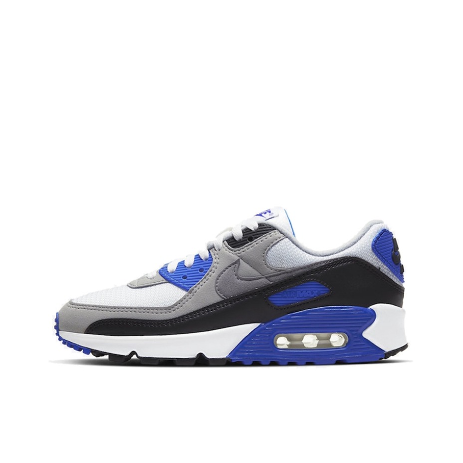推荐商品：Nike Air Max 90 跑鞋 气垫合成革缓震透气复古增高圆头贴合拼接 Grey/Blue/Black 女款/皇家蓝