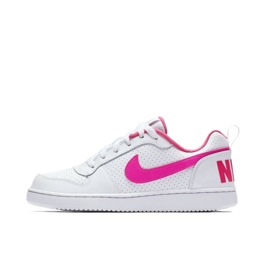 推荐商品：Nike Court Borough 板鞋 复古舒适透气防滑耐磨轻便防水耐穿 White/Pink GS/白色/粉红