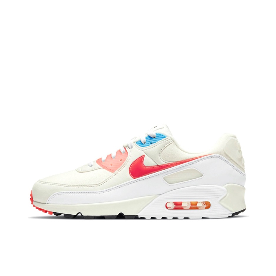推荐商品：Nike Air Max 90 跑鞋 气垫合成革缓震透气复古增高圆头贴合拼接 The Future is in the Air 白色/红色/粉色