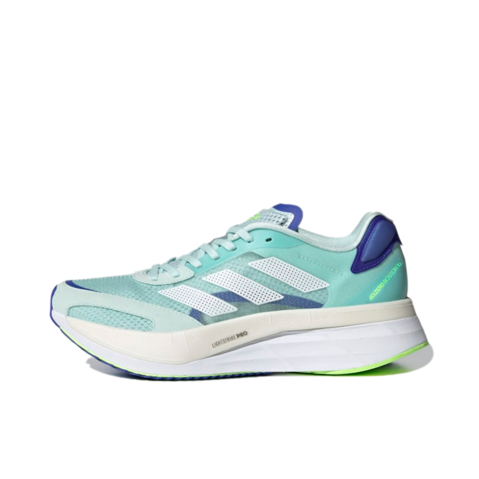 推荐商品：adidas Adizero Boston 10 跑鞋 玻纤柱马拉松耐穿支撑训练 女款/浅绿/白色