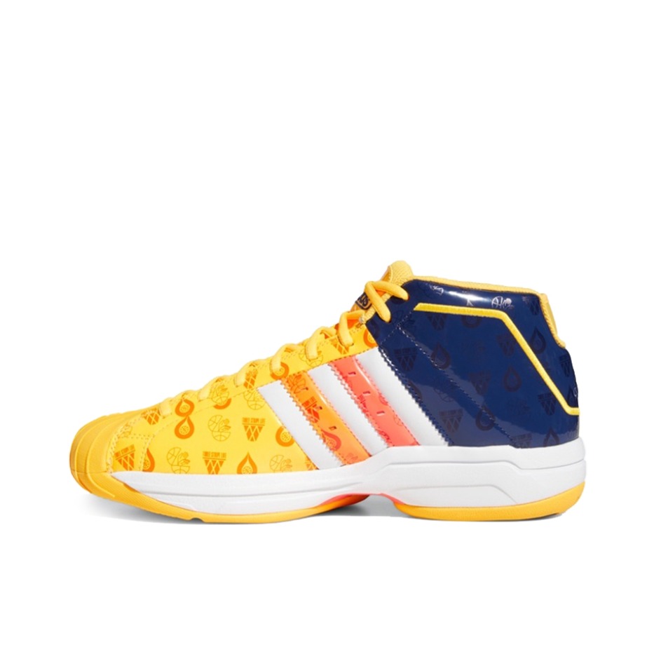 推荐商品：adidas Pro Model 2G 篮球鞋 实战训练减震防滑耐磨 黄/蓝/白