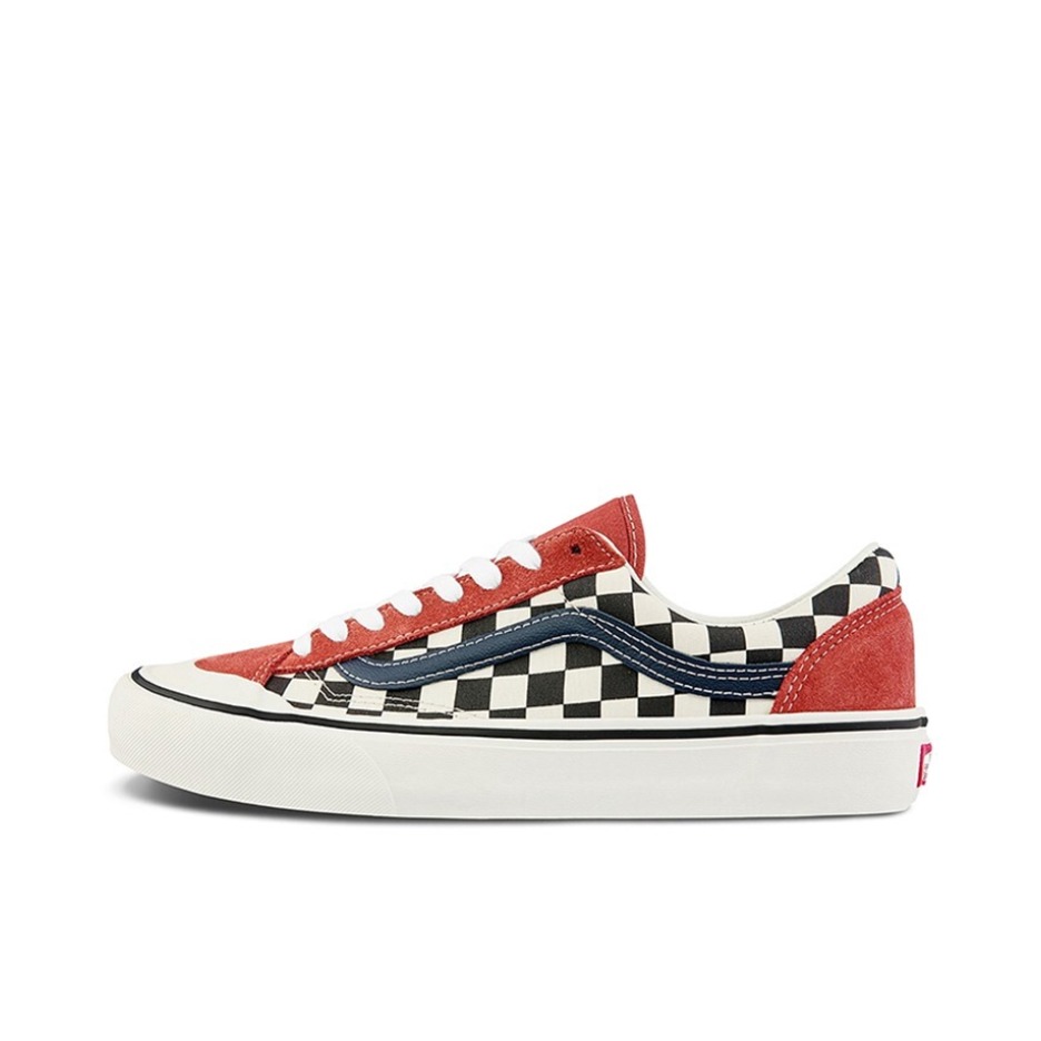 推荐商品：Vans/范斯 Style 36 滑板鞋 板鞋 舒适轻便防滑耐磨复古百搭帆布拼接防水运动 红色/米黑棋盘格