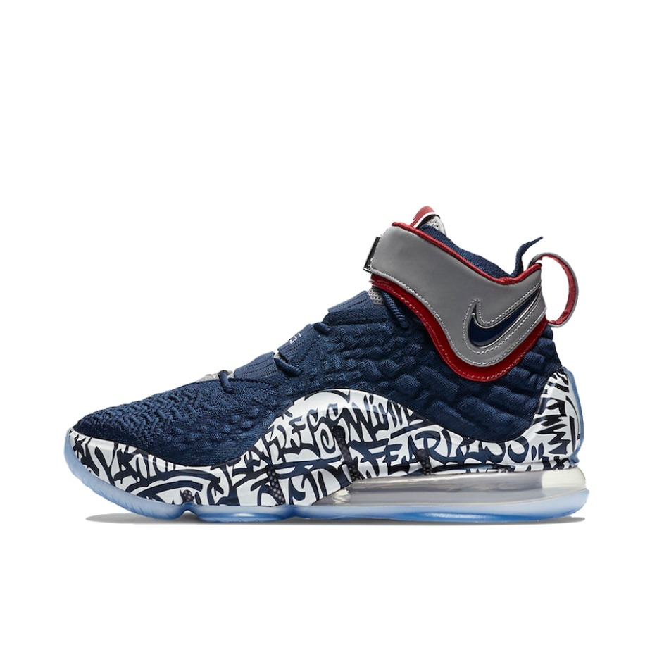 推荐商品：Nike Zoom LeBron 17 詹姆斯 气垫缓震 防滑耐磨 实战 织物 回弹 篮球鞋 Graffiti Cold Blue 藏蓝/灰色/酒红