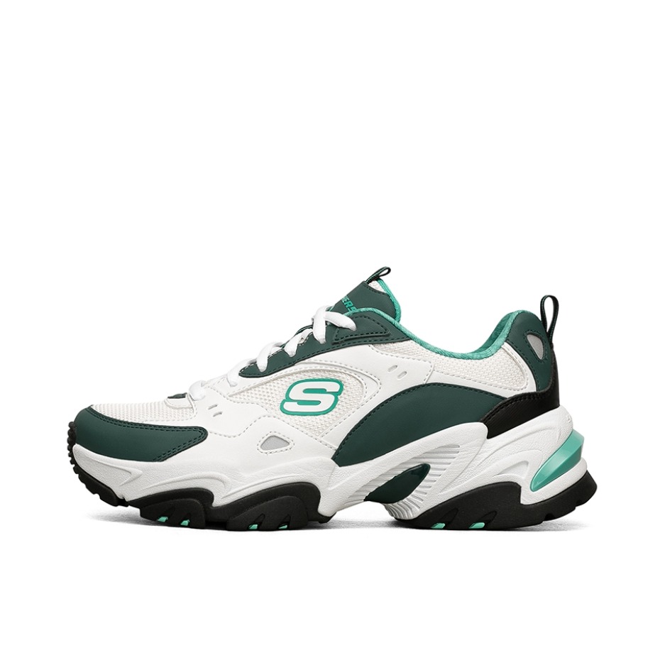 推荐商品：Skechers/斯凯奇  Stamina V2  机甲鞋二代  老爹鞋 跑步鞋 机能风绑带厚底增高缓震轻便  一拳超人联名/白色/绿色
