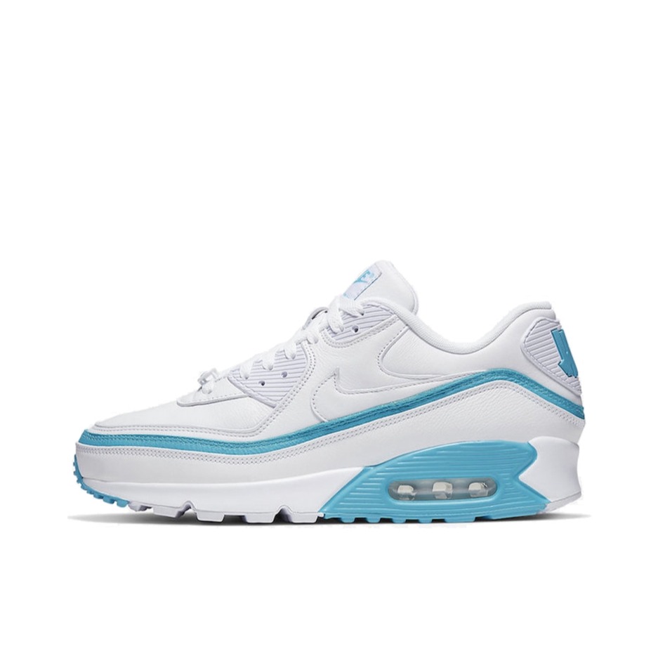 推荐商品：Nike Air Max 90 跑鞋 气垫合成革缓震透气复古增高圆头贴合拼接 White/Blue Fury Undefeated联名/白蓝