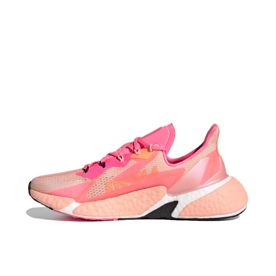 推荐商品：adidas X9000L4 跑鞋 缓震防滑耐磨透气网面合成革织物轻运动短跑圆头回弹 女款/橙色/玫红/黑色